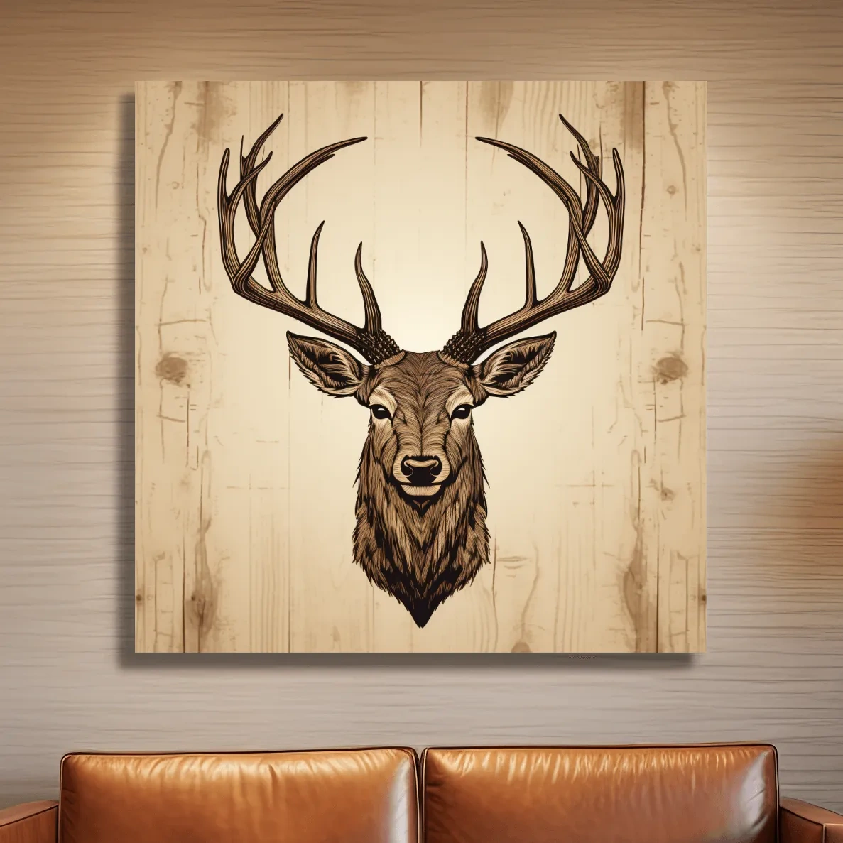 Engraved wood art of deer head
