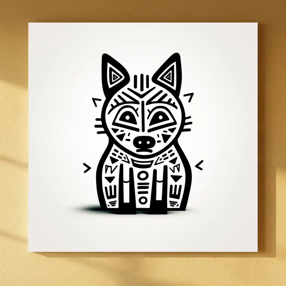 Minimalist Tribal Fox Line Art - Quirky Black And White Animal Wall Art