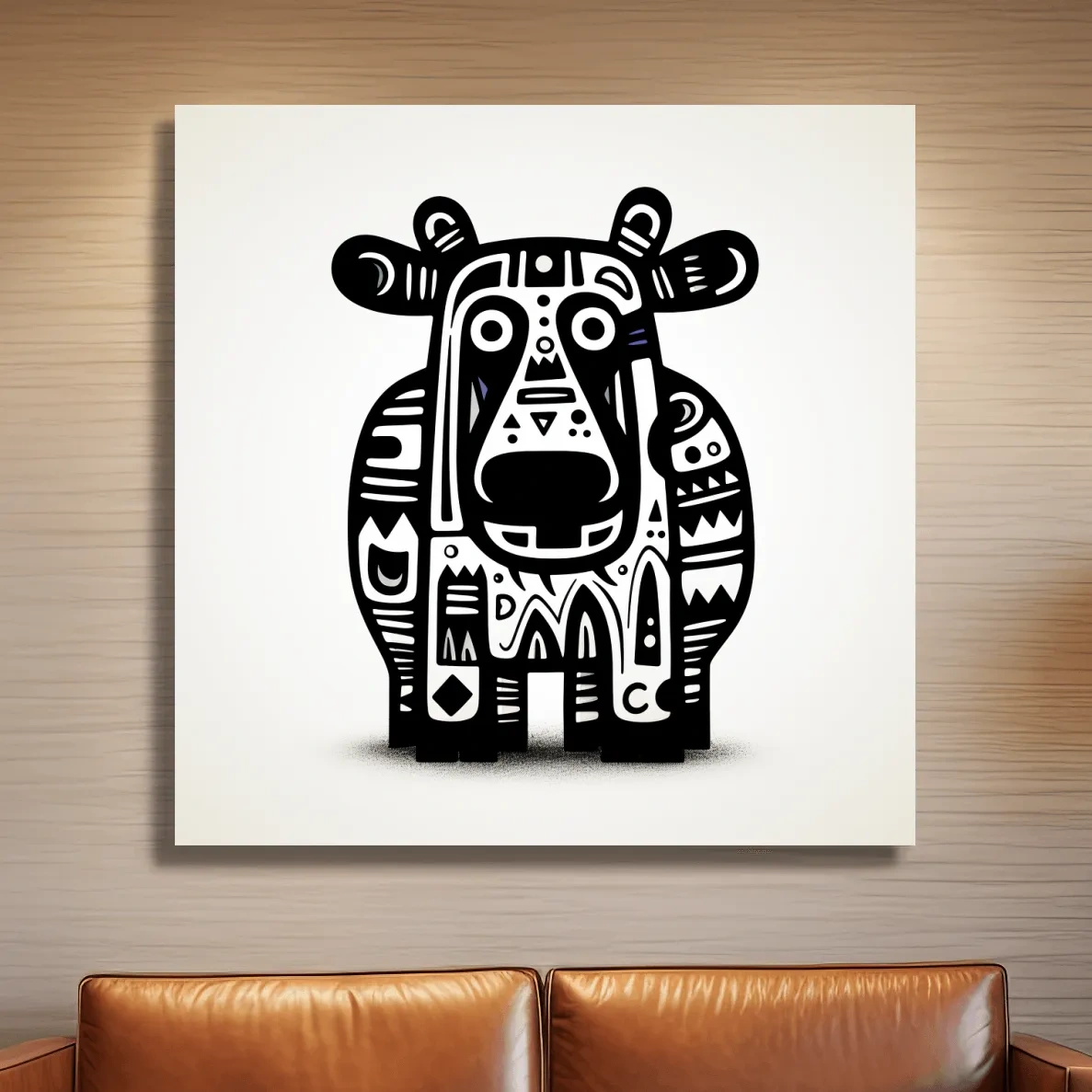 Tribal Folk Art Moose Illustration - Quirky Black And White Wildlife Wall Art