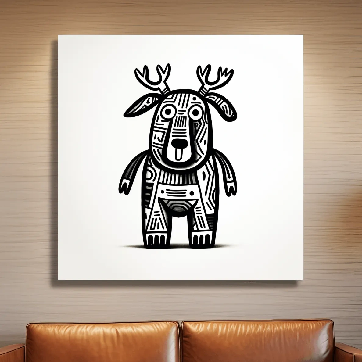 Cartoon deer character, quirky doodle art outline