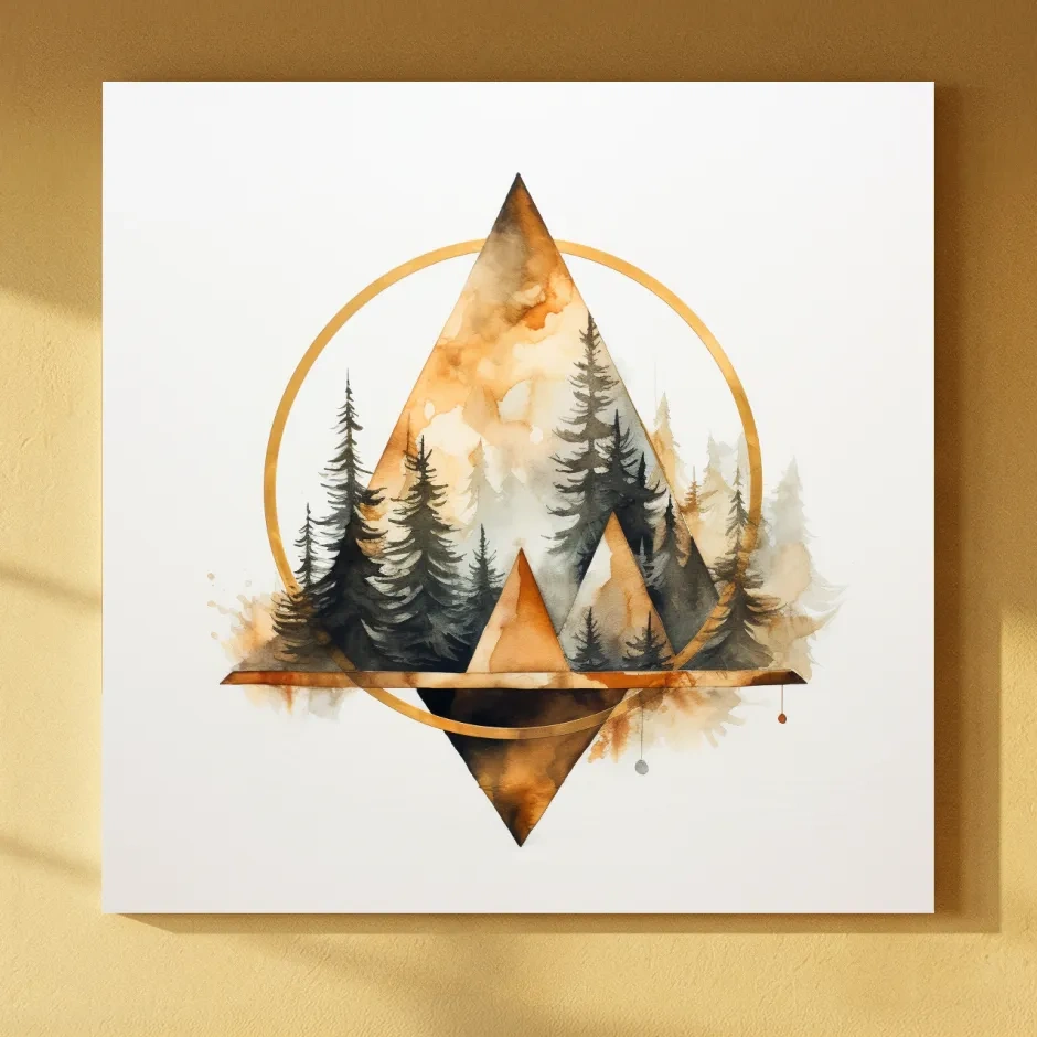 Geometric Watercolor Mountain & Pine Forest - Modern Rustic Nature Wall Art
