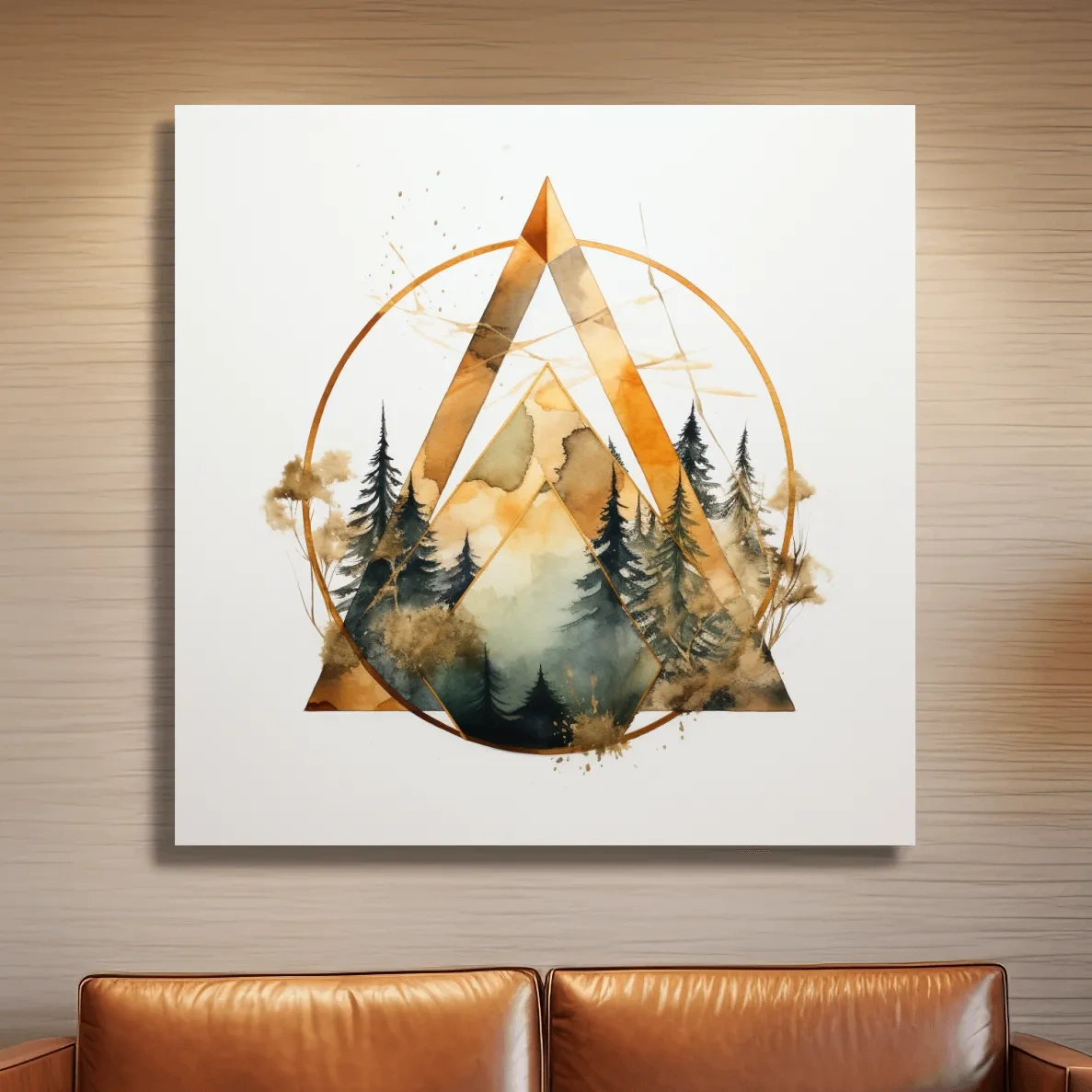 Watercolour forest art, minimal elegant geometric shapes