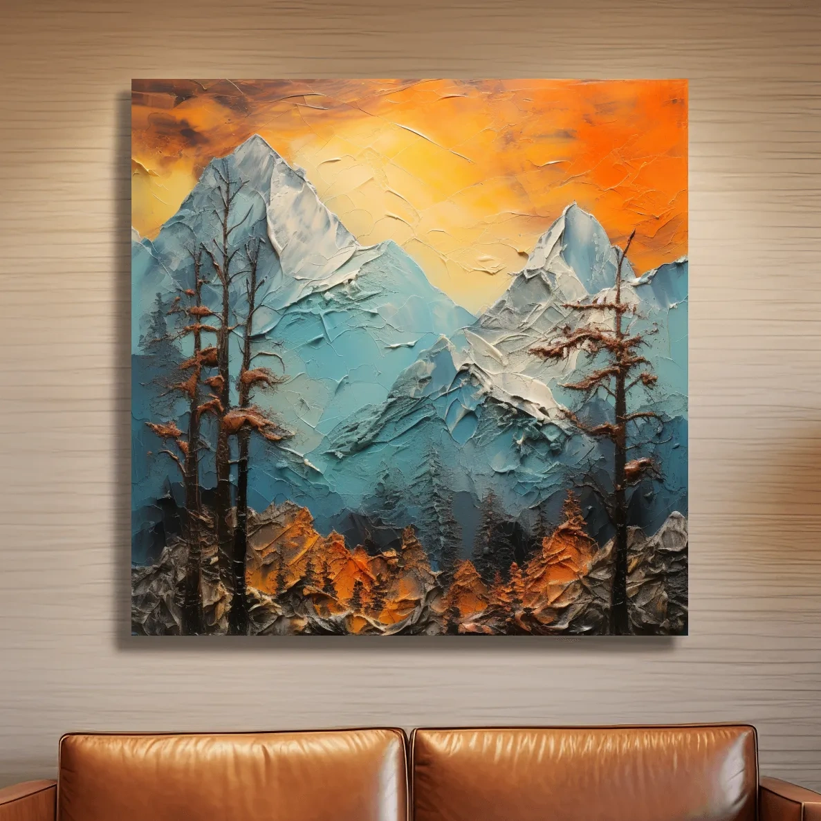 Abstract Alpine Mountains At Sunset - Impasto Effect Landscape Wall Art