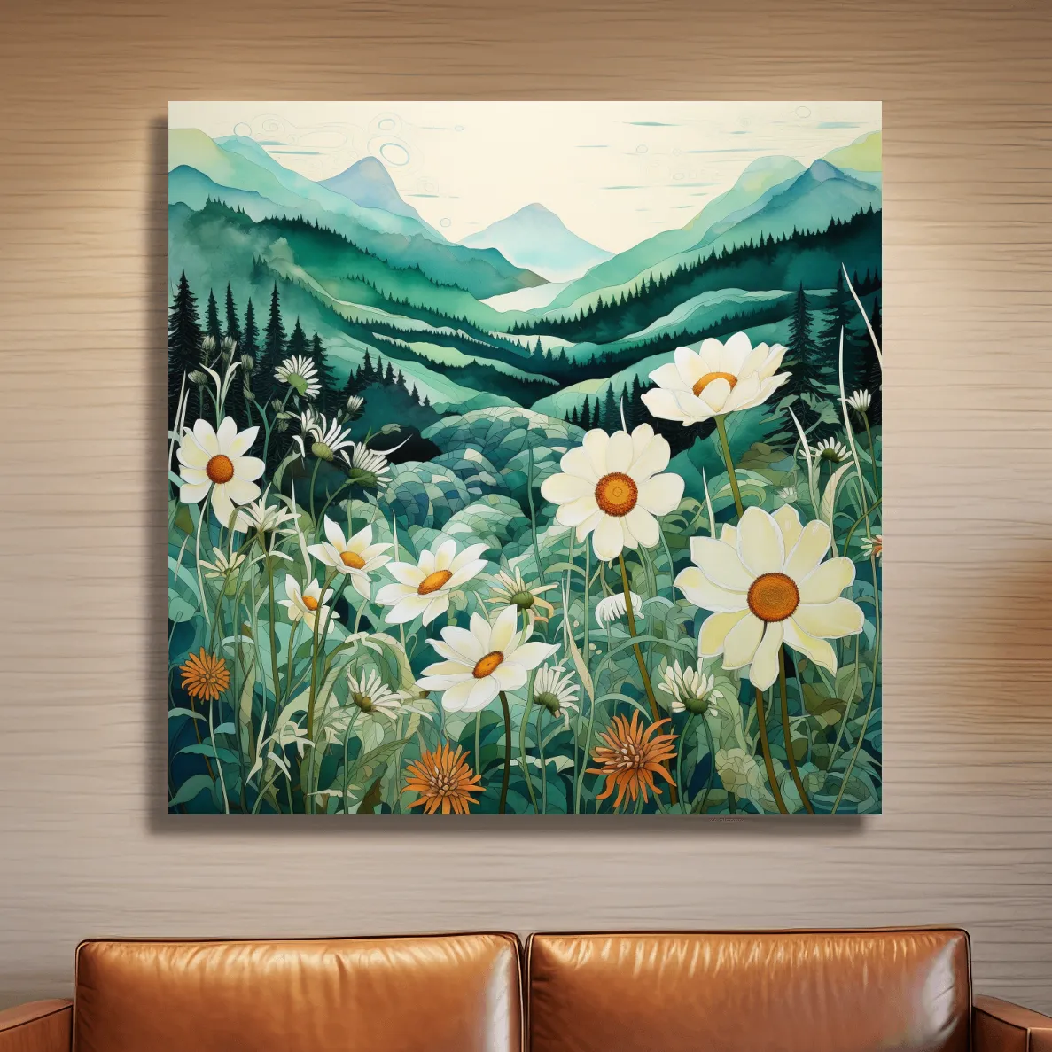 Flowers in the alpine meadows, watercolour illustration