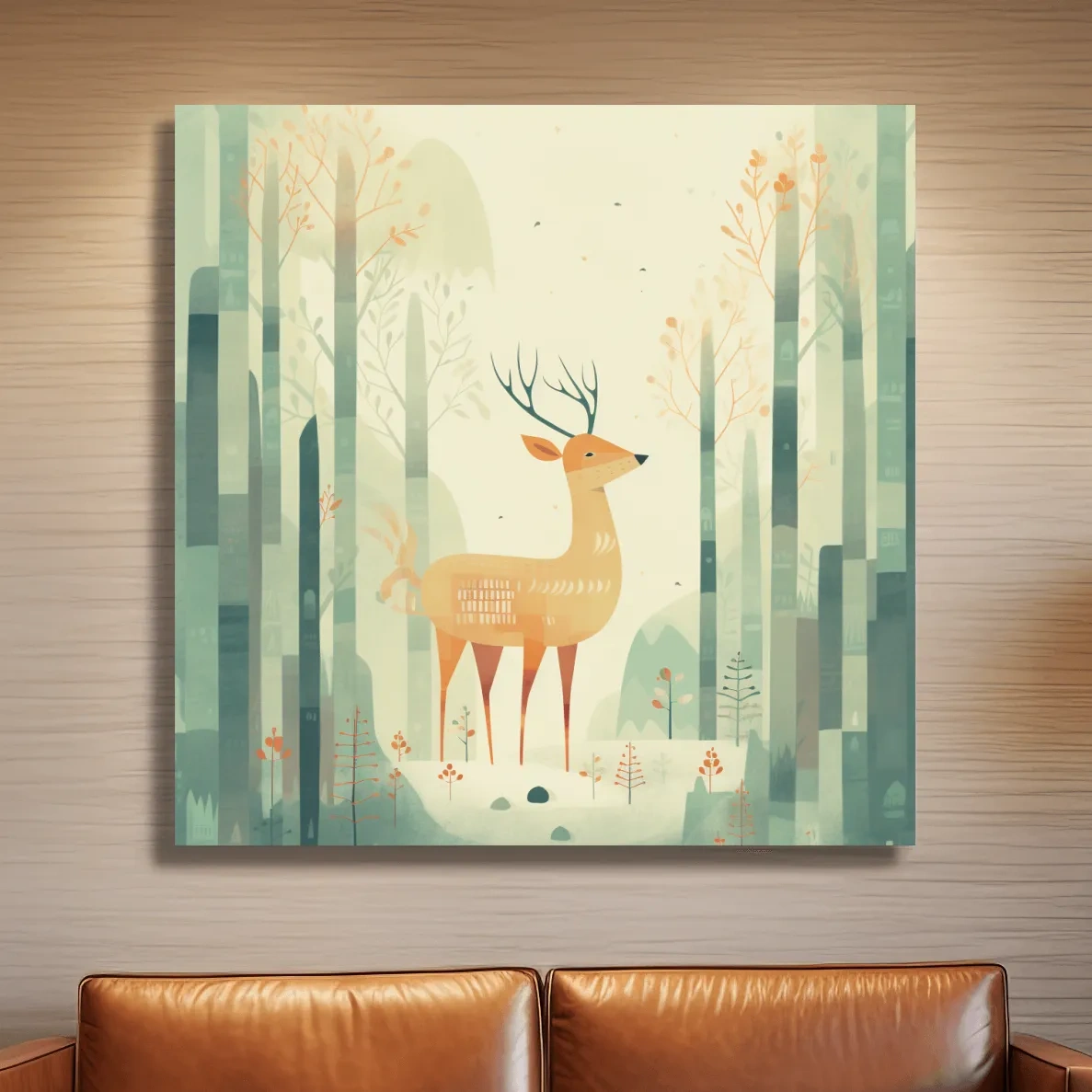 Deer in a forest, quirky nursery artwork illustration