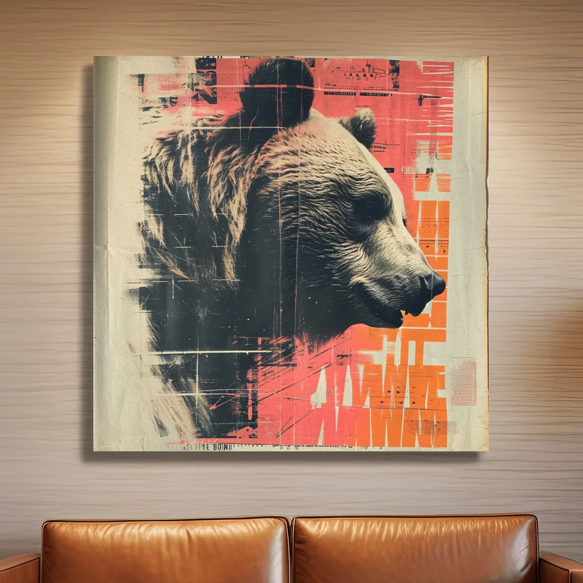 Grizzly bear artwork, magazine collage style art illustration