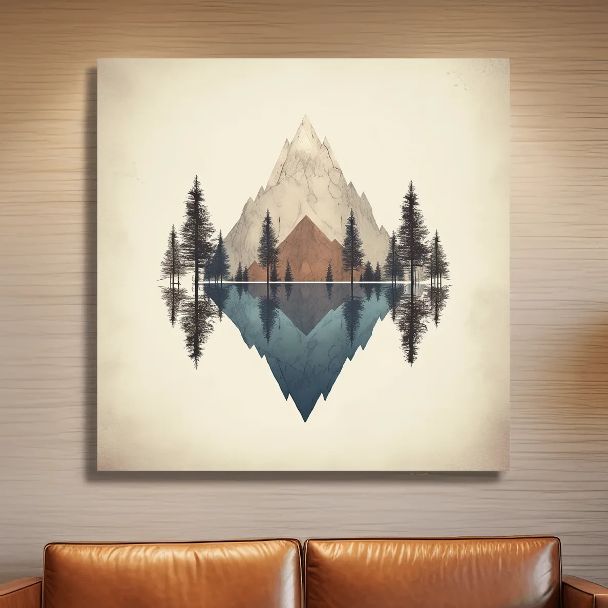 Minimal mountain art, reflections in the lake