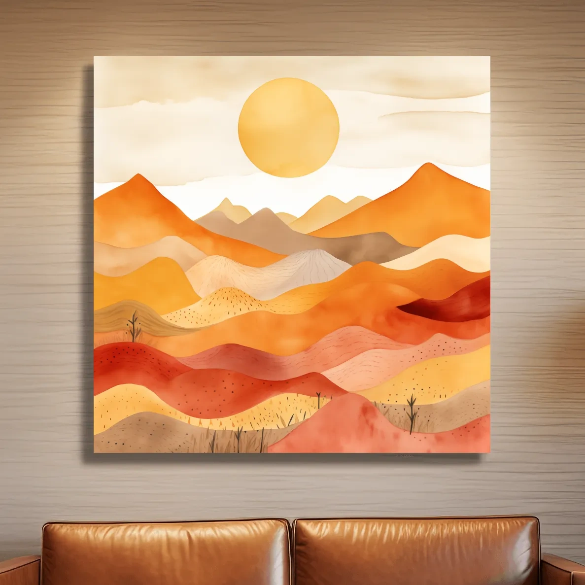 Watercolour style illustation of abstract mountain shapes