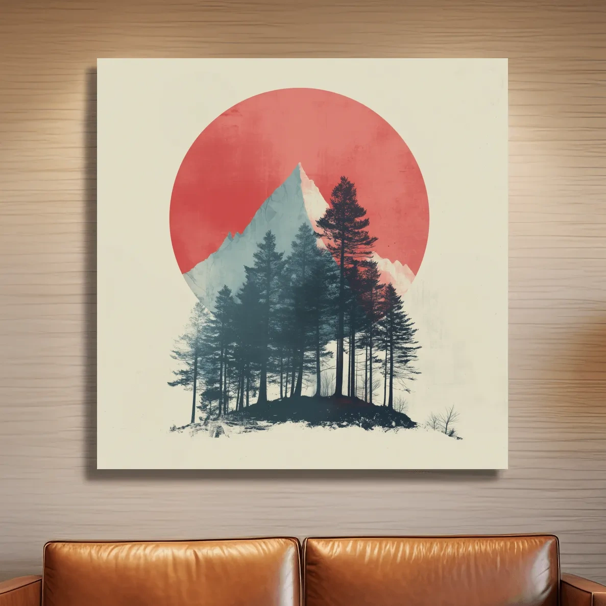 Minimalist Mountain Peak Pine Forest - Scandinavian Sunset Landscape Wall Art