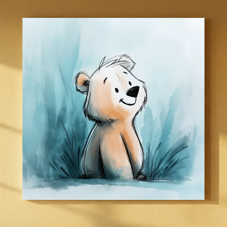 Cute Watercolor Bear Cub Illustration - Whimsical Nursery Animal Wall Art