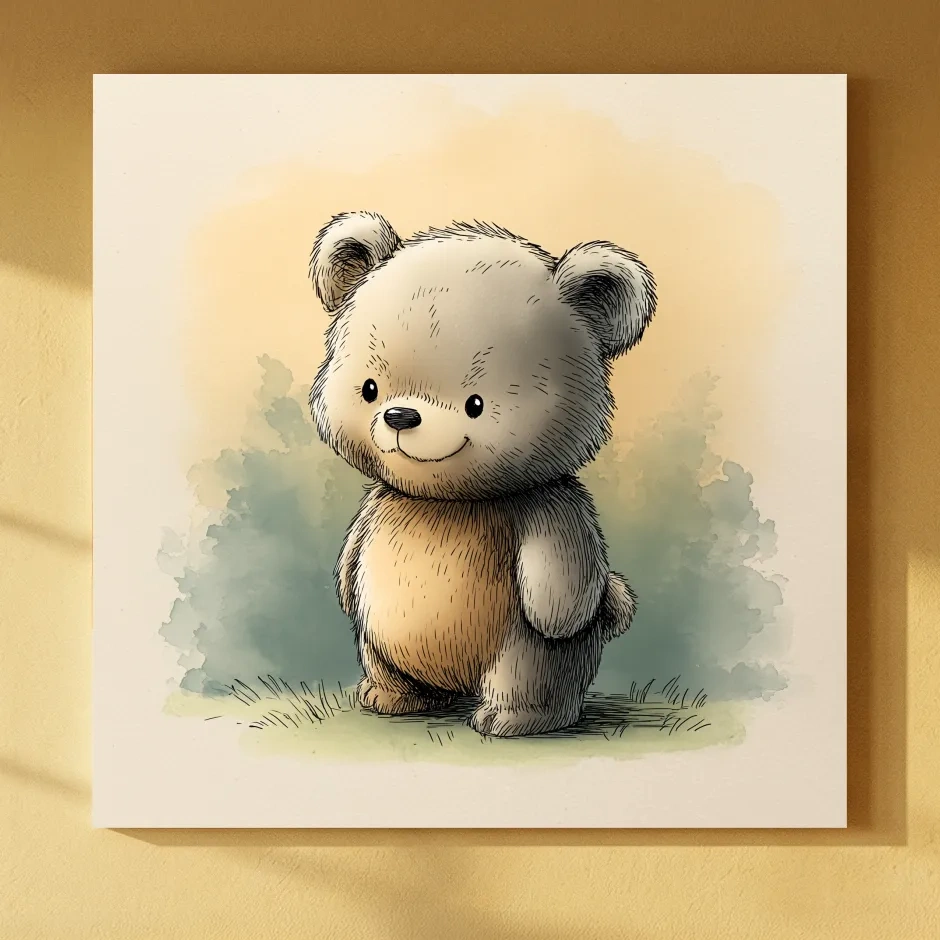 Cute Watercolor Teddy Bear Illustration - Whimsical Nursery Animal Wall Art