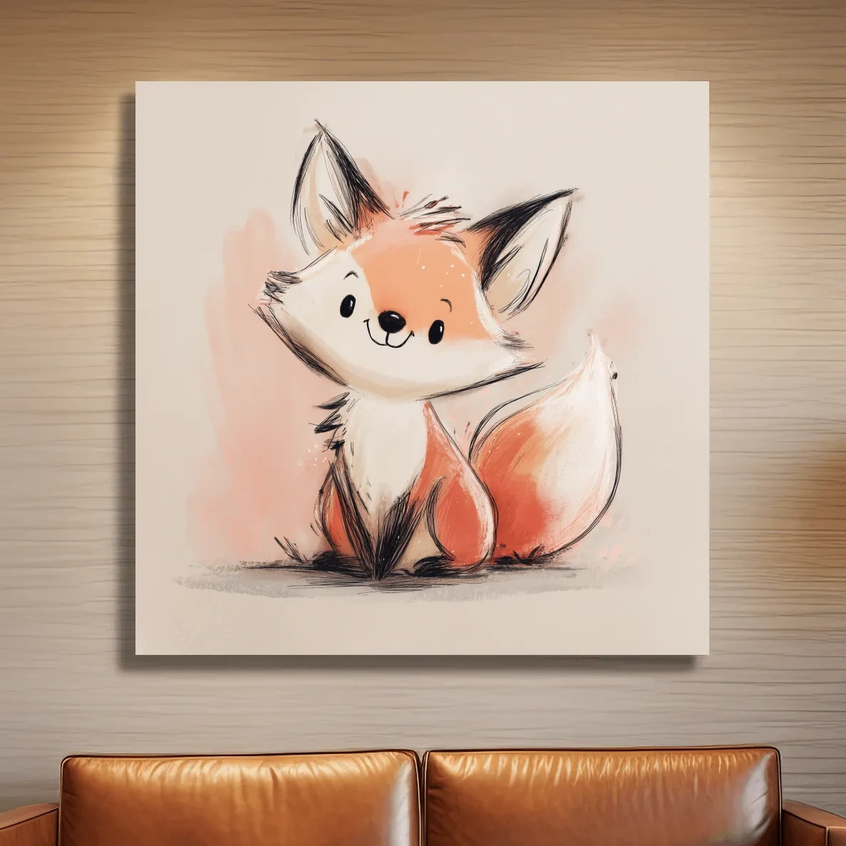 Cute Watercolor Baby Fox Illustration - Whimsical Woodland Nursery Wall Art