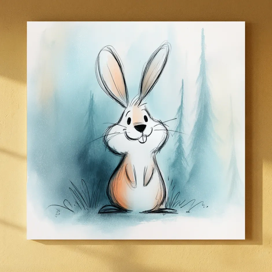 Cute Watercolor Bunny Illustration - Whimsical Woodland Nursery Wall Art