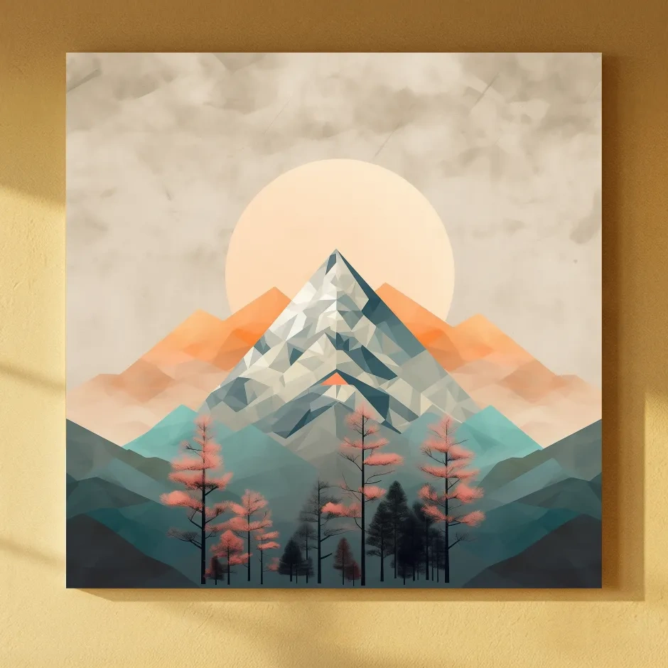 Minimalist Alpine Mountain Sunrise Artwork - Modern Landscape Wall Art