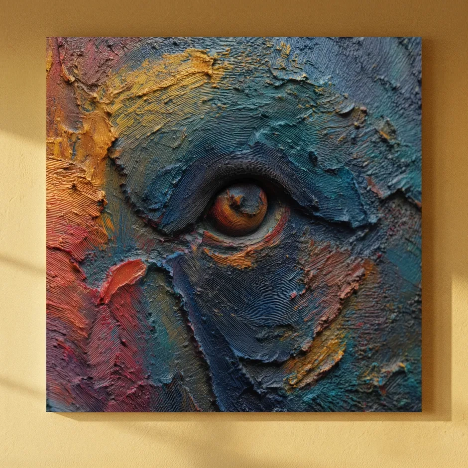 Abstract Bear Eye Impasto Style Artwork - Bold Colorful Wildlife Wall Art