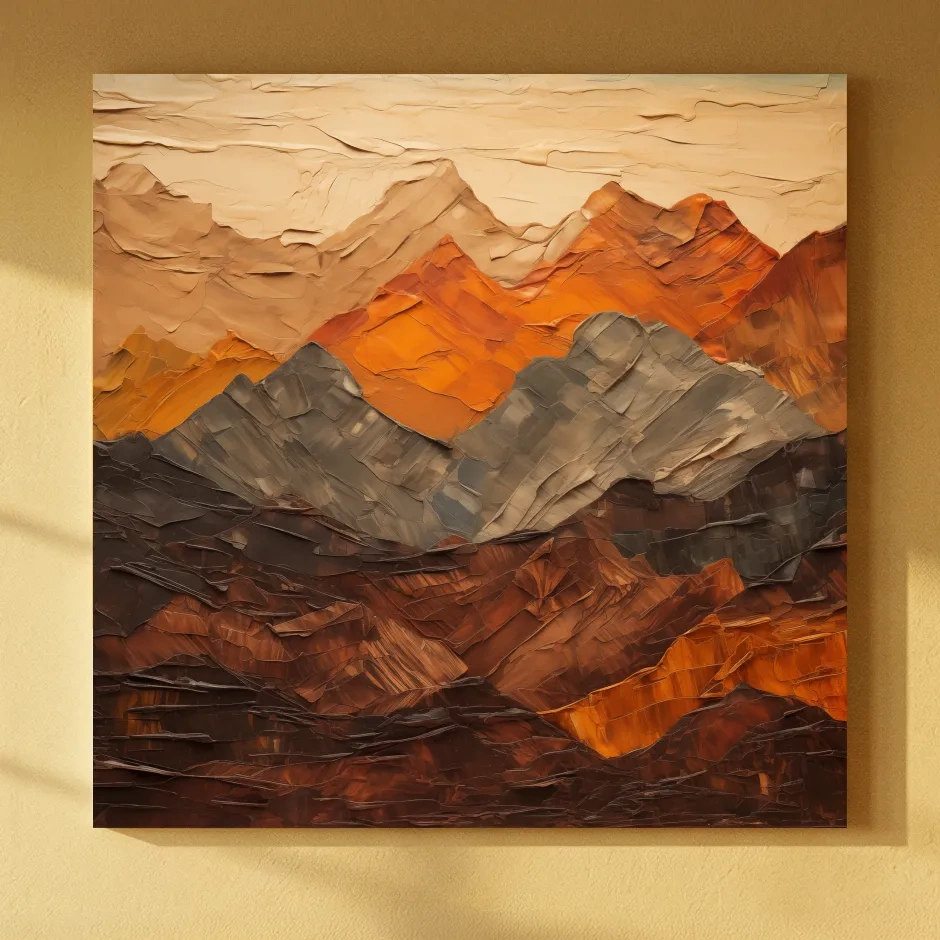 Textured Impasto Style Mountain Range - Rustic Earthy Abstract Wall Art