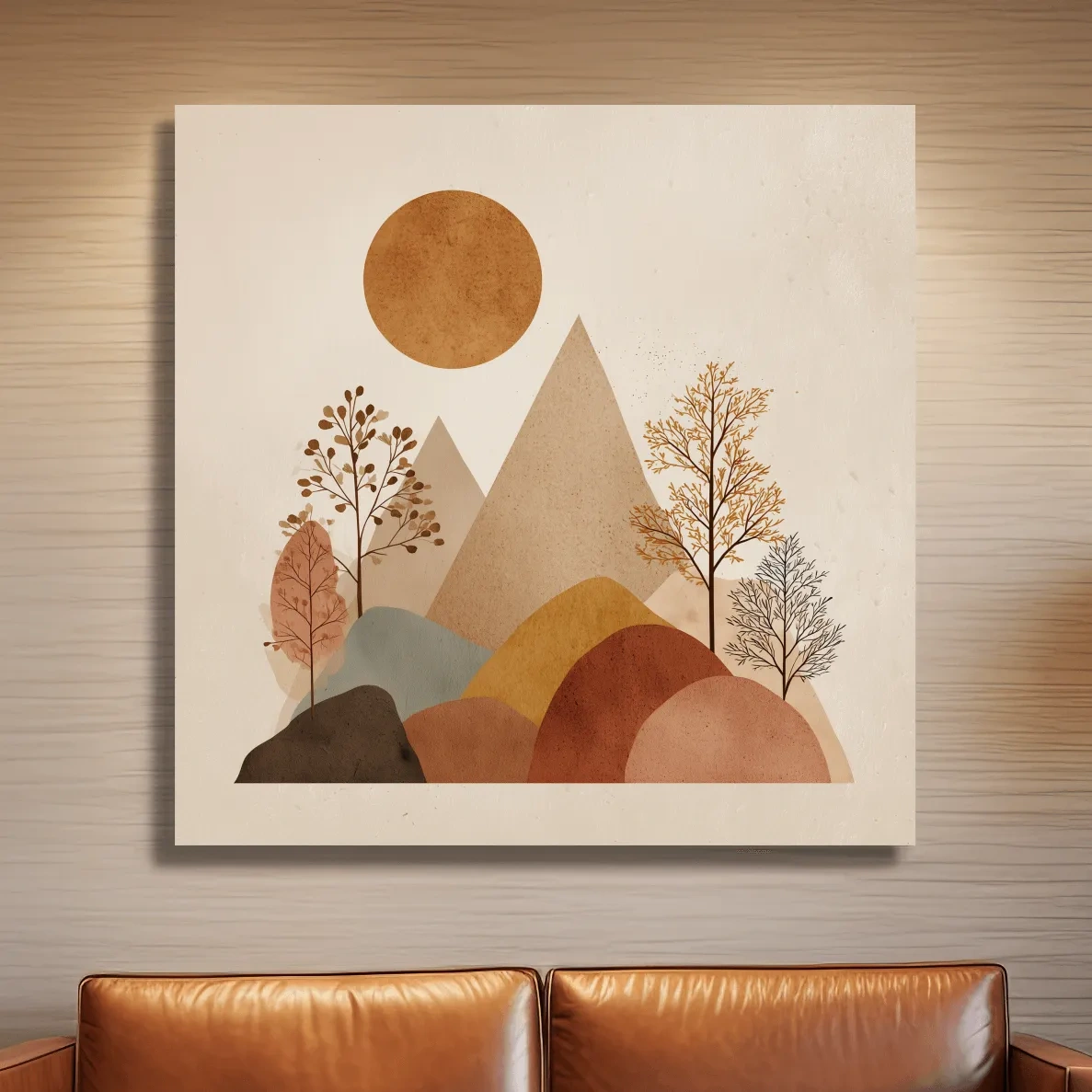 Minimalist Scandi Mountain Sunset Landscape - Boho Neutral Earth Tone Wall Art