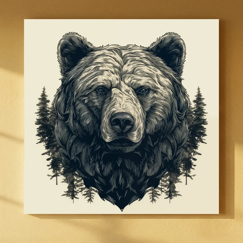 Grizzly Bear Portrait Illustration Artwork - Vintage Wilderness Forest Wall Art
