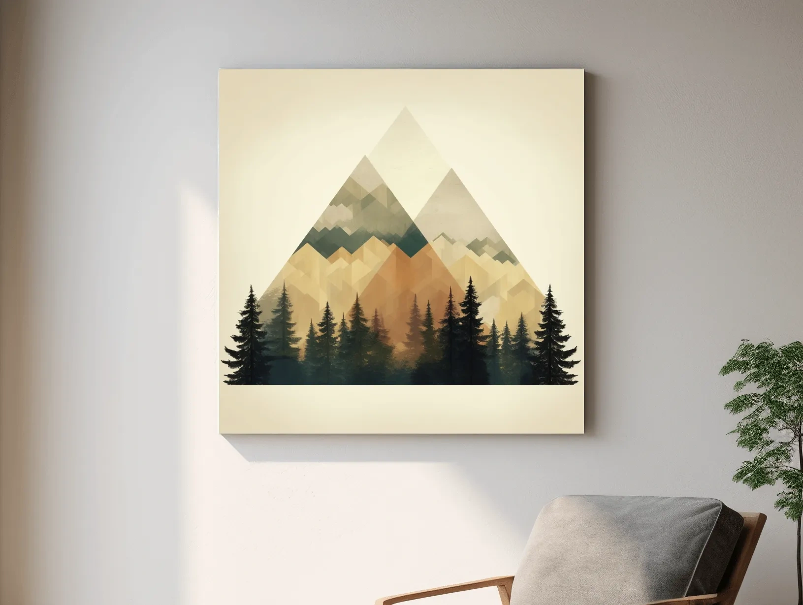 Geometric Mountain Peaks With Pine Forest - Minimalist Scandinavian Alpine Artwork