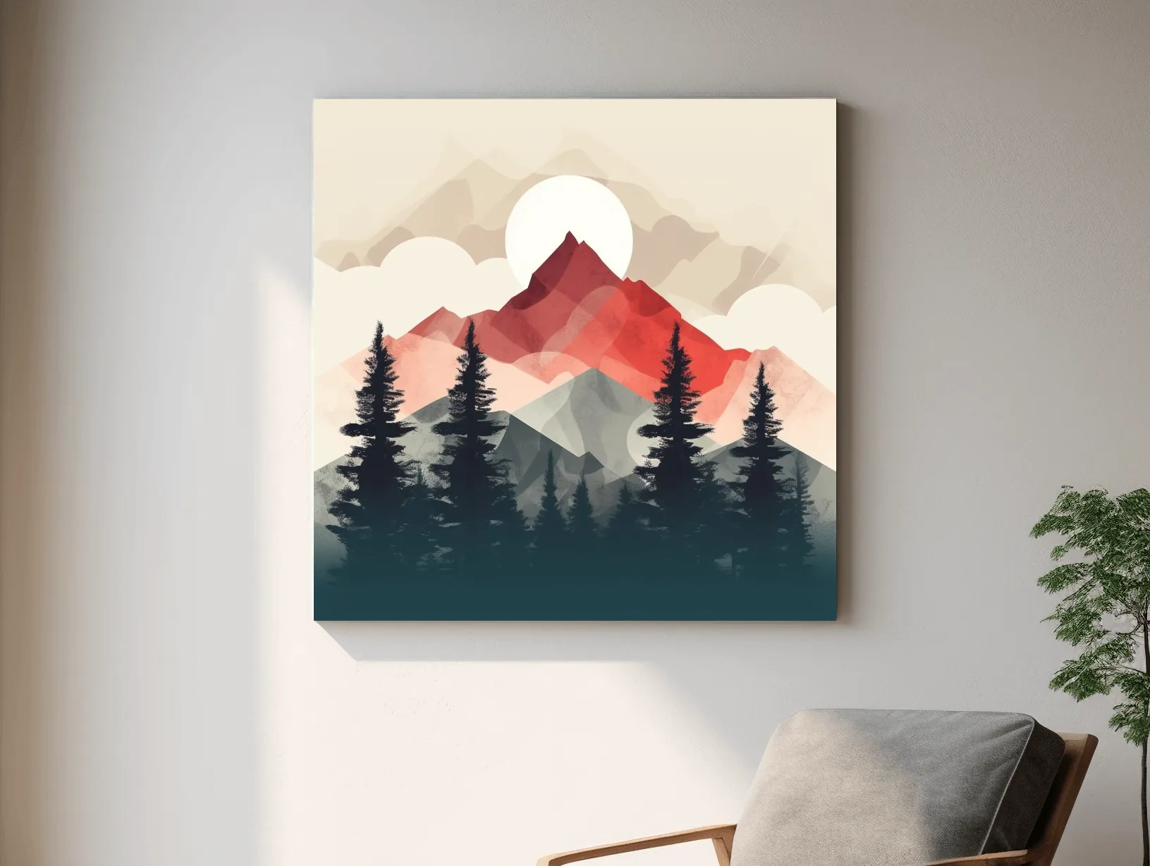 Minimal Alpine Mountain Sunrise - Pine Forest Wall Art