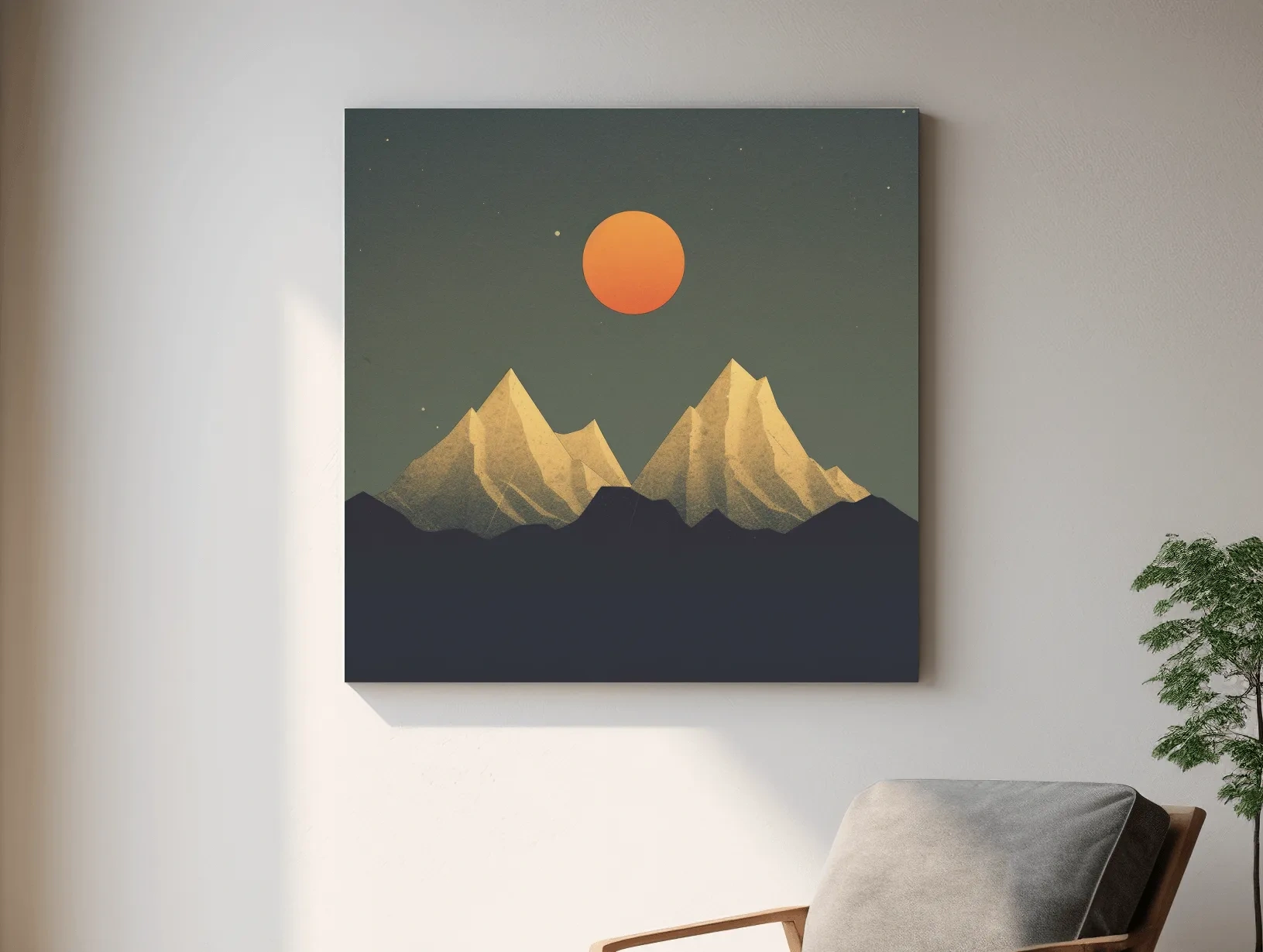 Minimalist Alpine Mountain Sunset - Mid Century Landscape Wall Art