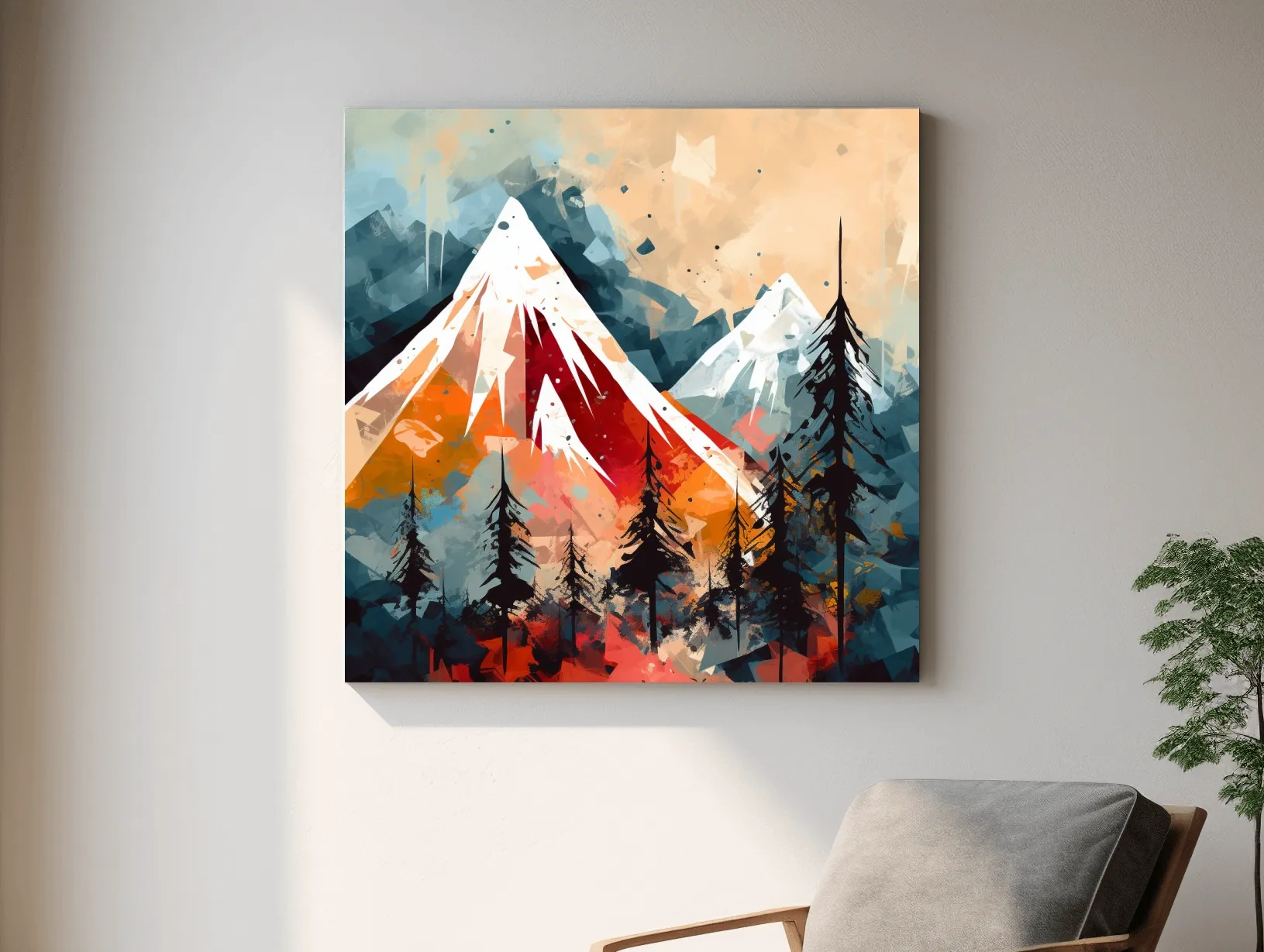 Rustic Abstract Mountain Peaks And Pine Forest - Landscape Wall Art