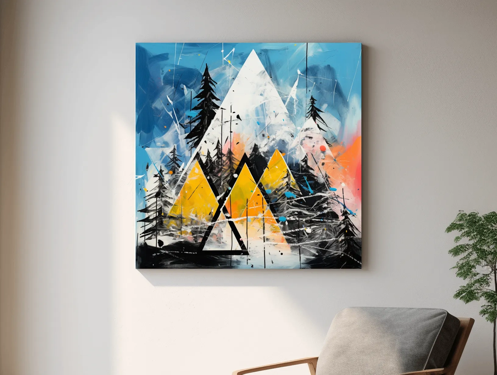 Abstract Geometric Mountain Peaks - Vibrant Colorful Forest Wall Art