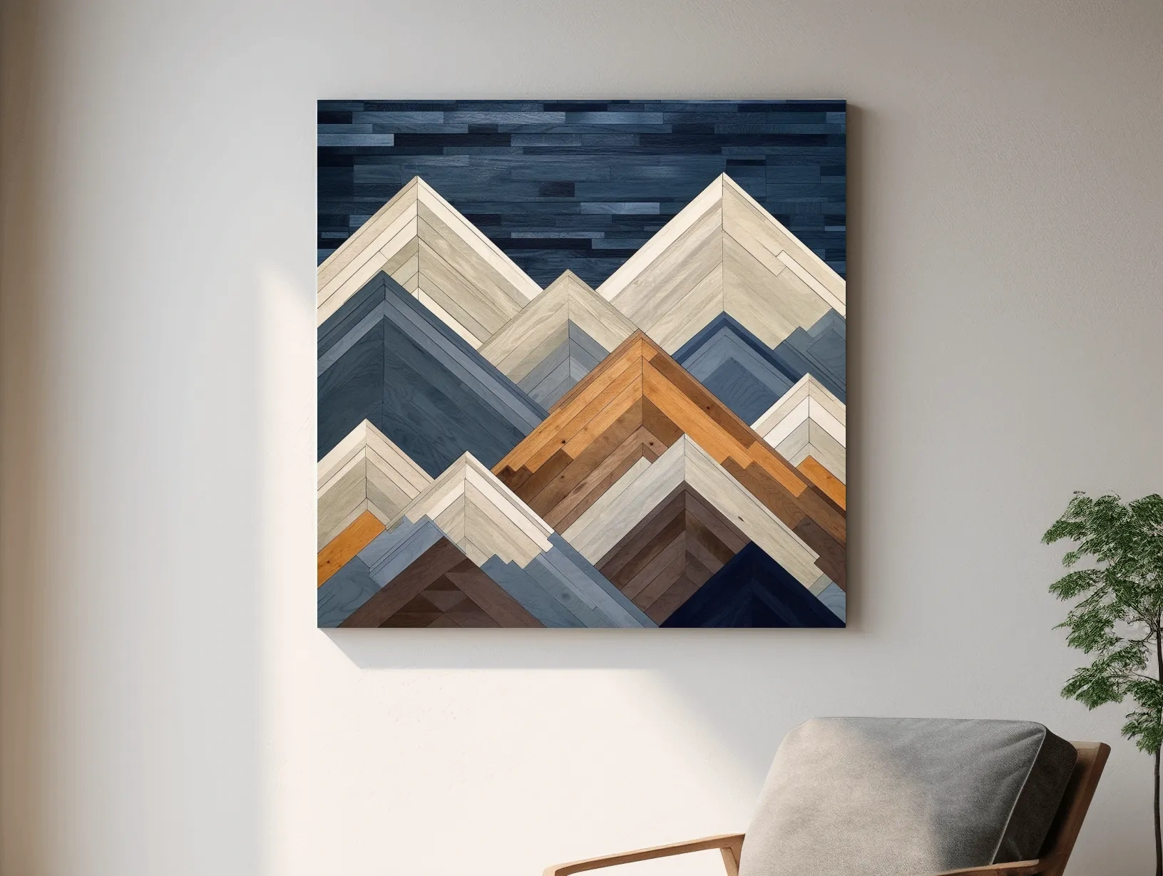 Geometric Wooden Mountain Peaks - Modern Abstract Landscape Wall Art