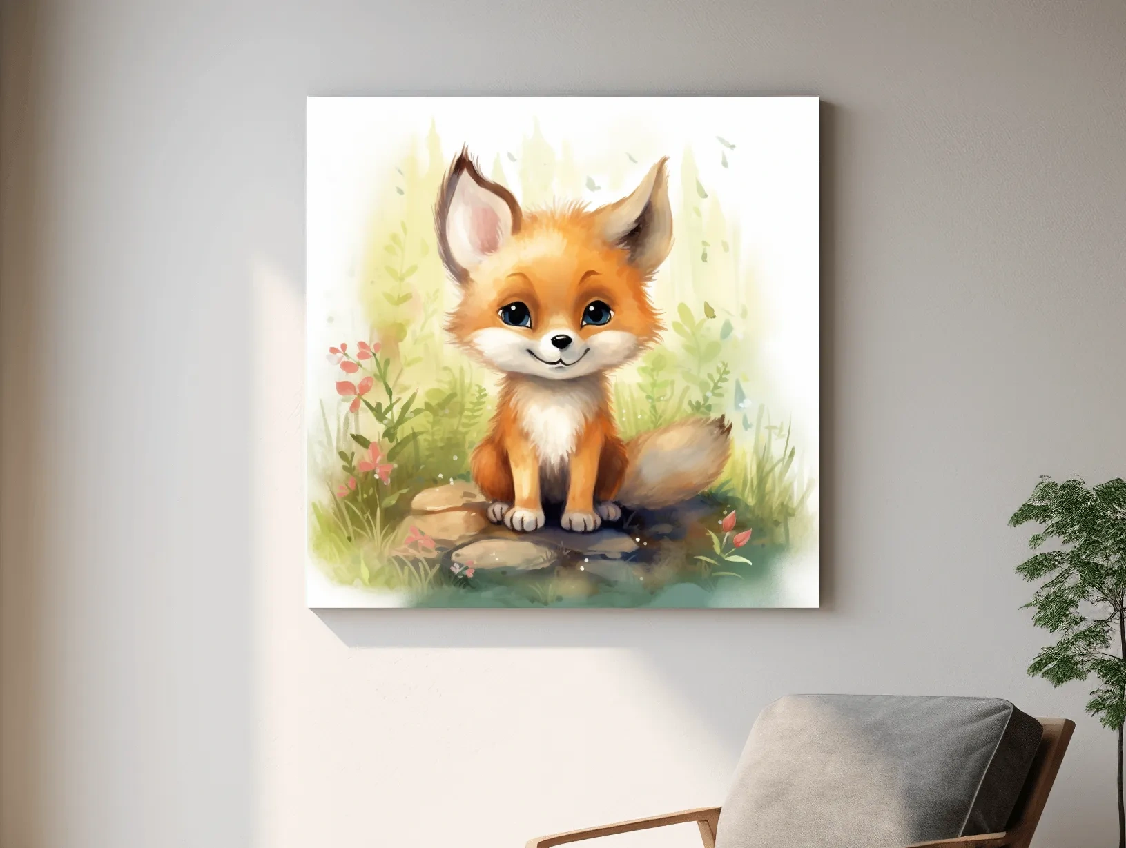 Cute Baby Fox Watercolor Illustration - Woodland Nursery Animal Wall Art