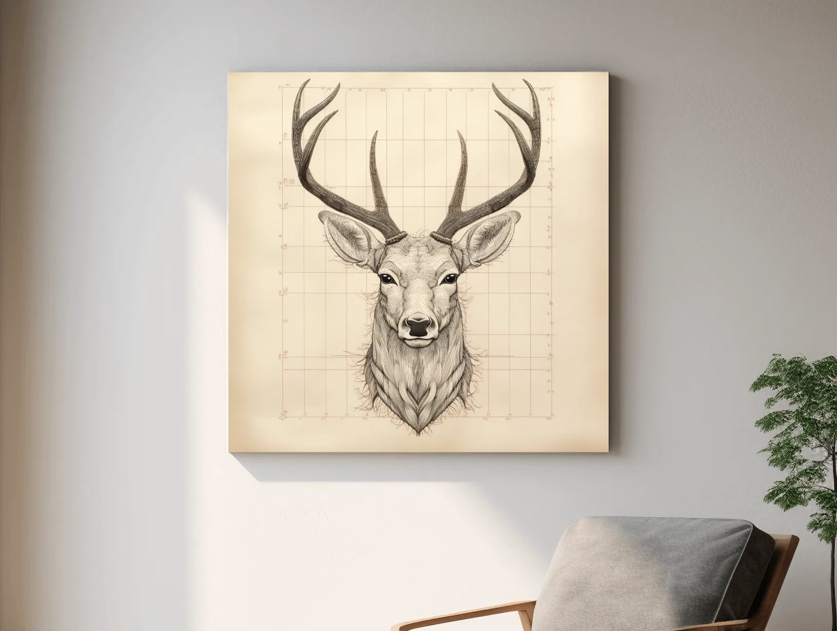 Vintage Deer Head Sketch Illustration - Rustic Wildlife Wall Art