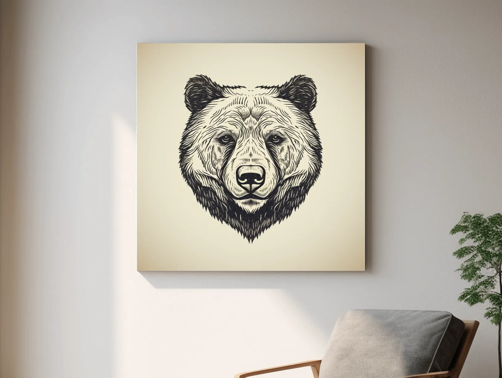 Vintage Grizzly Bear Line Drawing - Minimalist Wildlife Wall Art