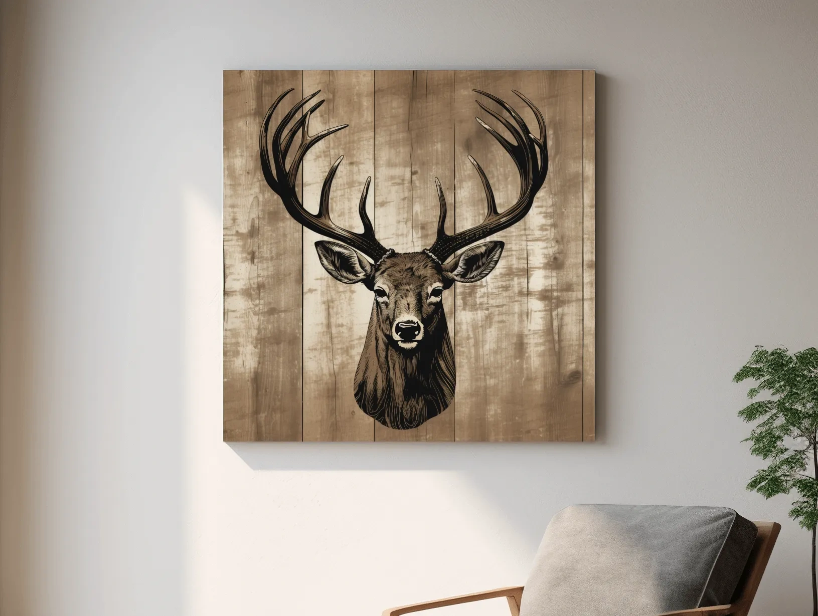 Rustic Stag Head Illustration - Vintage Cabin Lodge Wildlife Wall Art