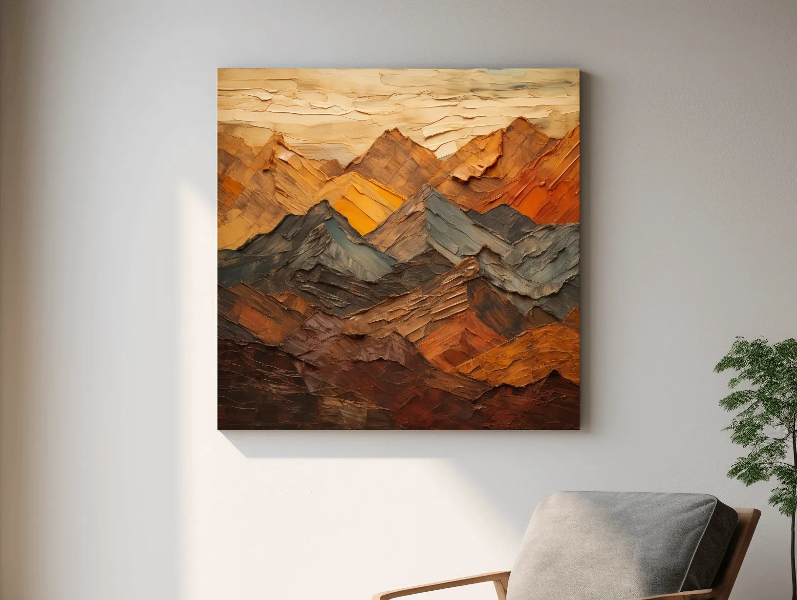 Textured Abstract Mountain Range Painting - Impasto Effect Rustic Landscape Wall Art