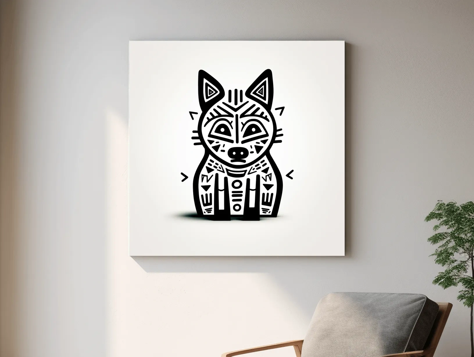 Outline of a cartoon fox, quirky doodle art