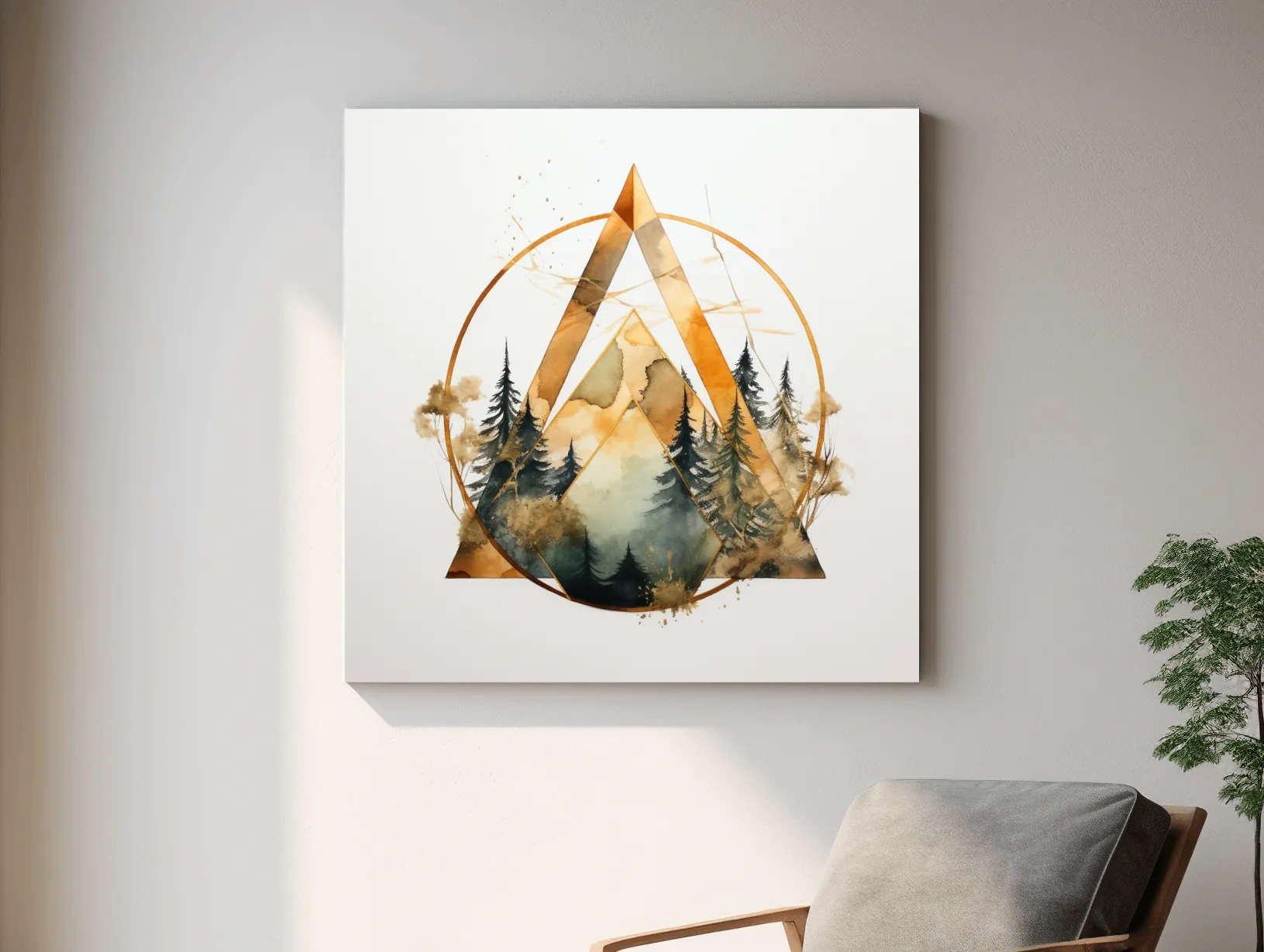 Geometric Watercolor Mountain Pine Forest - Modern Minimalist Nature Wall Art