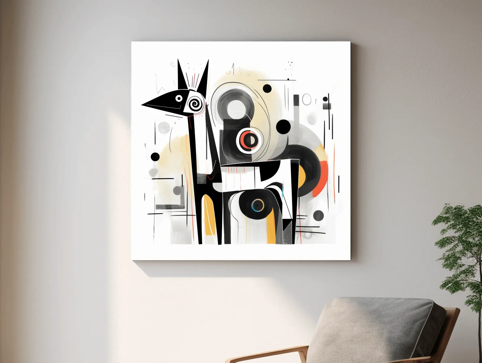 Abstract mid-century style painting of a geometric deer