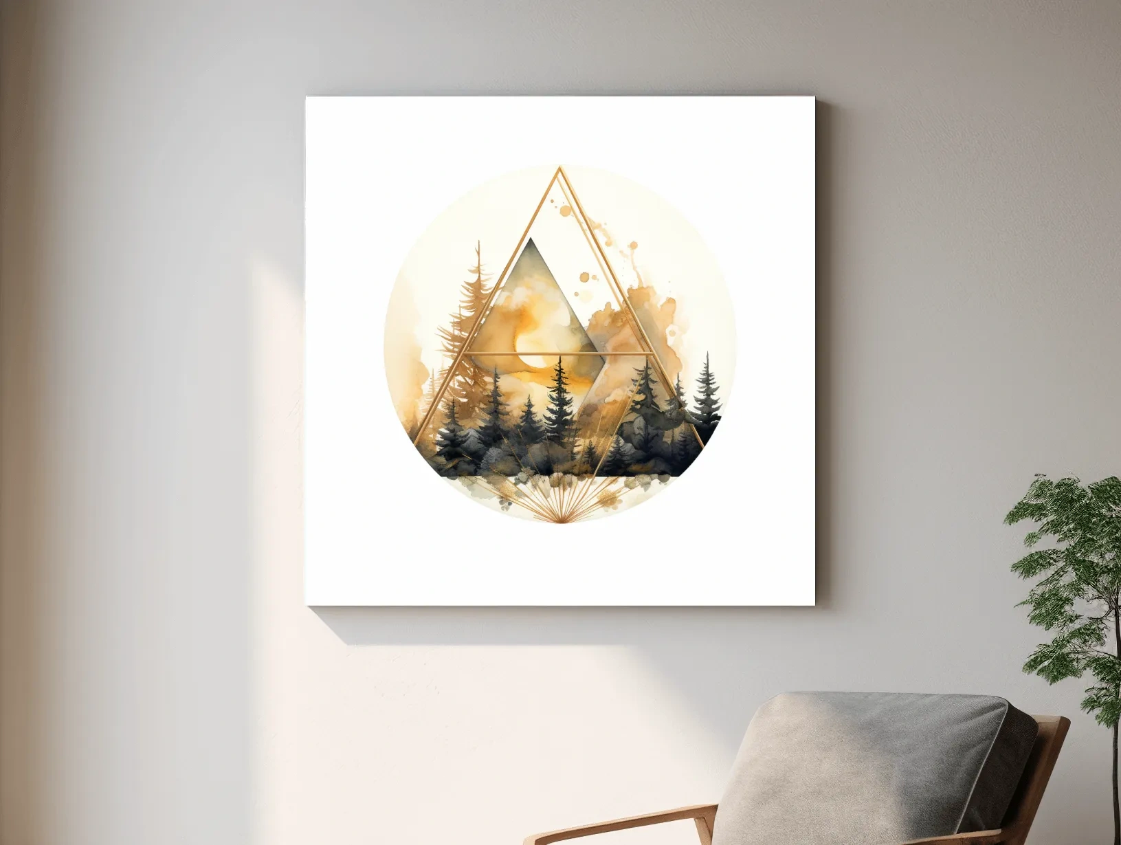 Elegent Geometric Watercolor Mountain Forest - Modern Rustic Landscape Wall Art