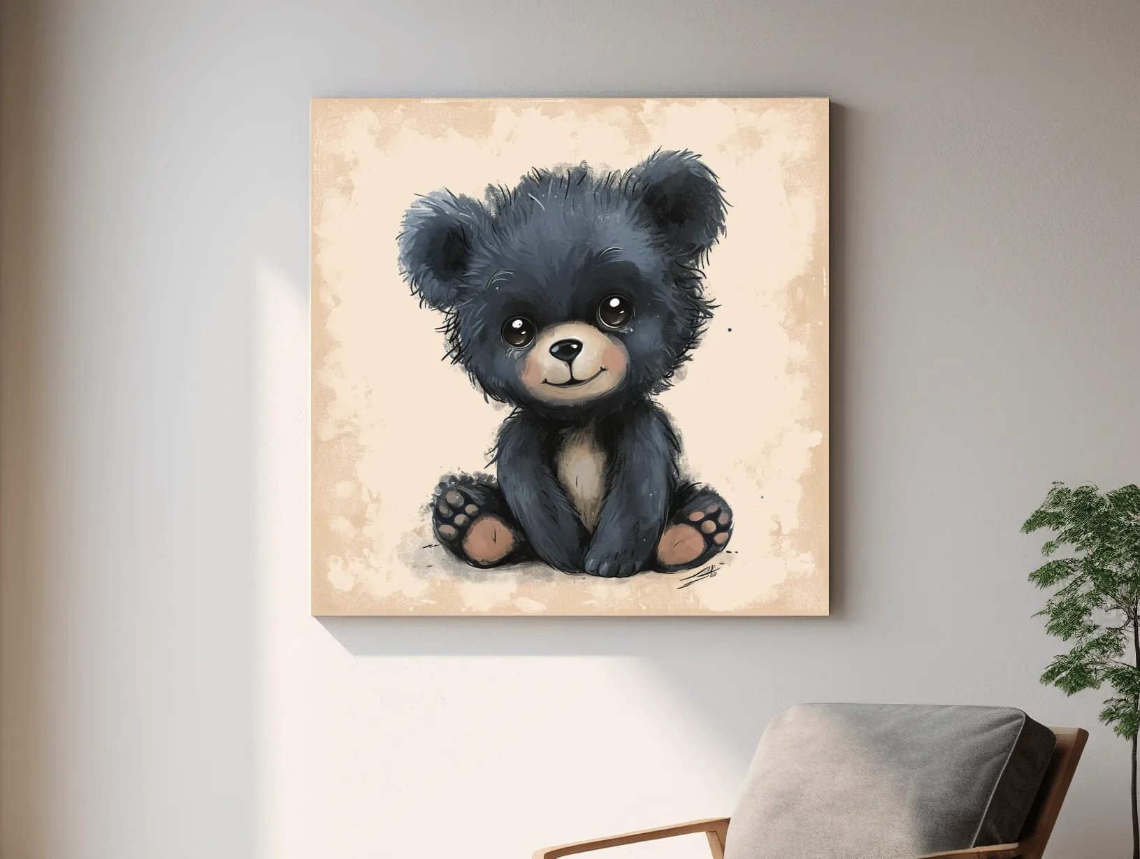 Cute Baby Bear Cub Painting - Whimsical Nursery Animal Wall Art