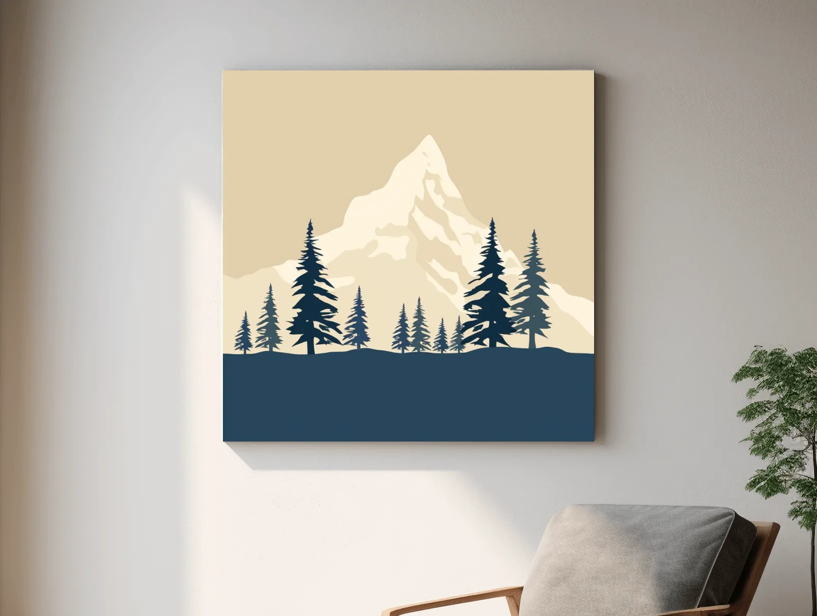 Minimalist Rustic Alpine Mountain Silhouette - Scandinavian Pine Forest Landscape Wall Art