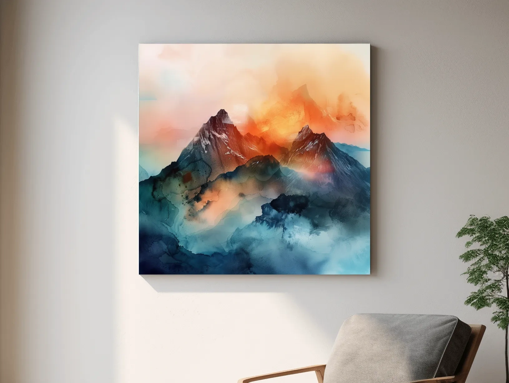 Vibrant Abstract Alpine Mountain Sunrise - Watercolor Landscape Artwork