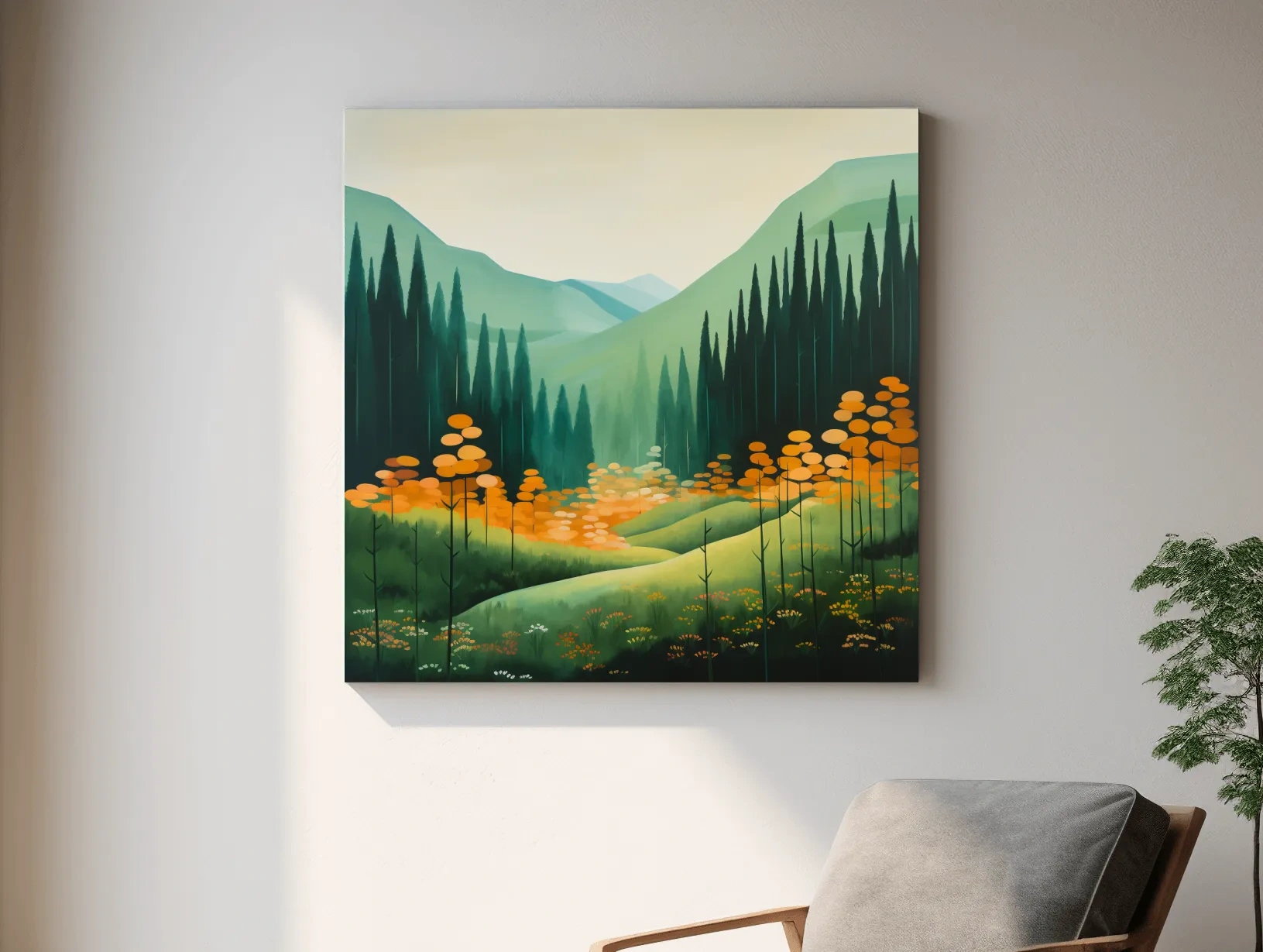Serene Alpine Valley Pine Forest - Autumn Mountain Landscape Wall Art