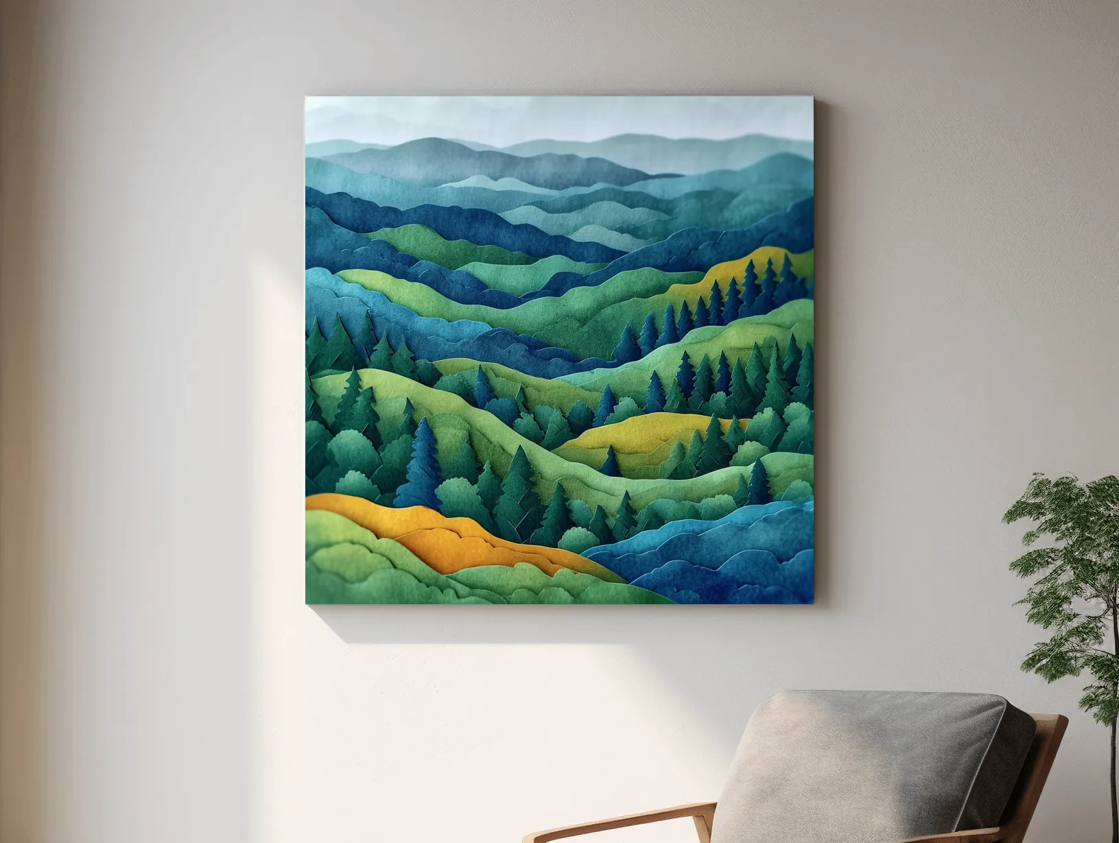 Layered Papercut Mountain Forest Landscape - 3D Effect Wall Art