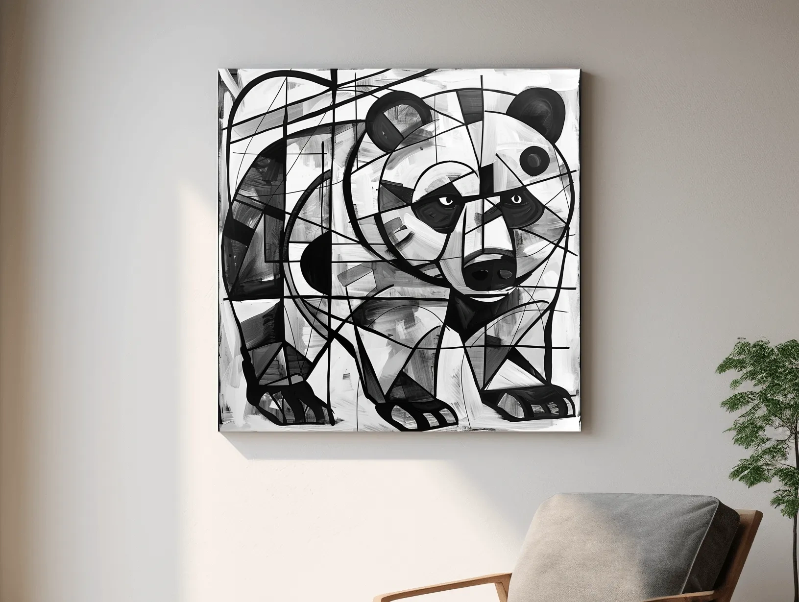 Abstract Cubism Bear Portrait Painting - Modern Wildlife Wall Art