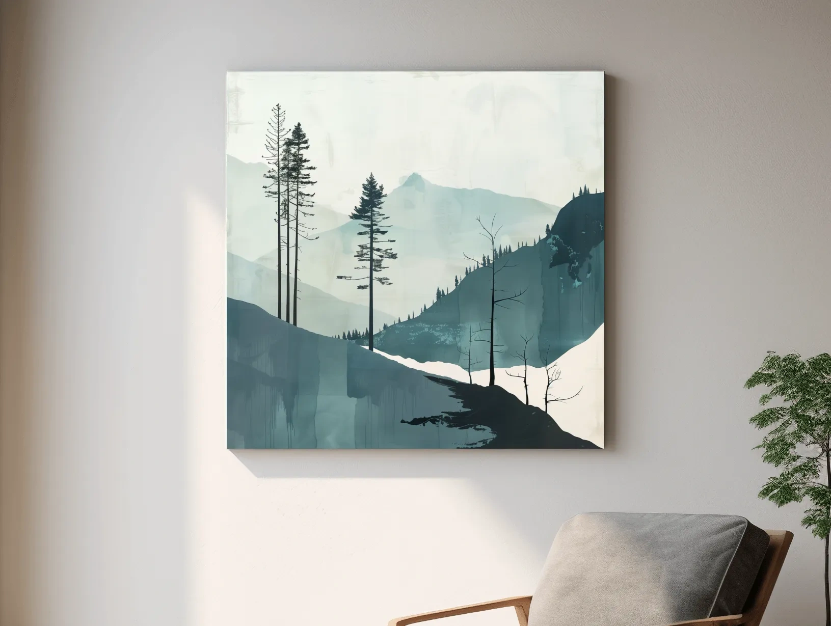 Minimalist Nordic Forest Artwork - Scandinavian Alpine Mountain Wall Art