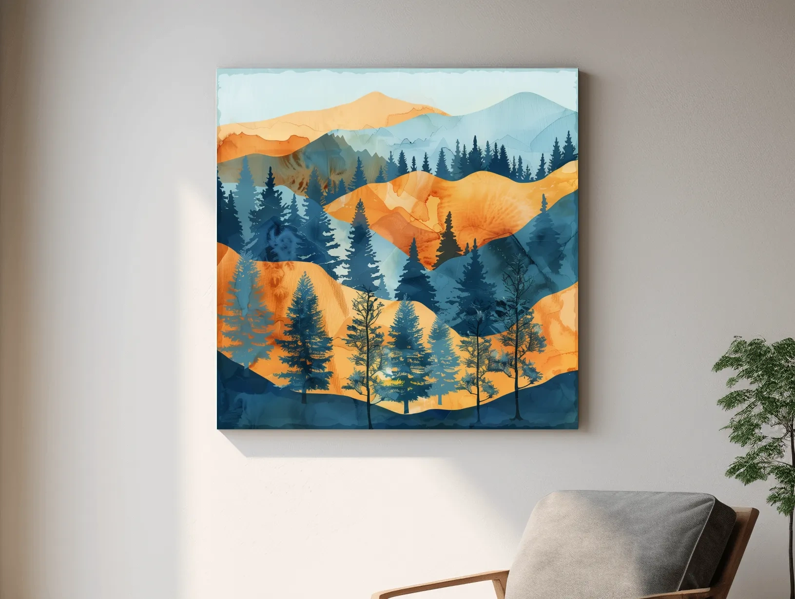 Abstract Alpine Mountain Forest Landscape - Modern Watercolor Style Wall Art