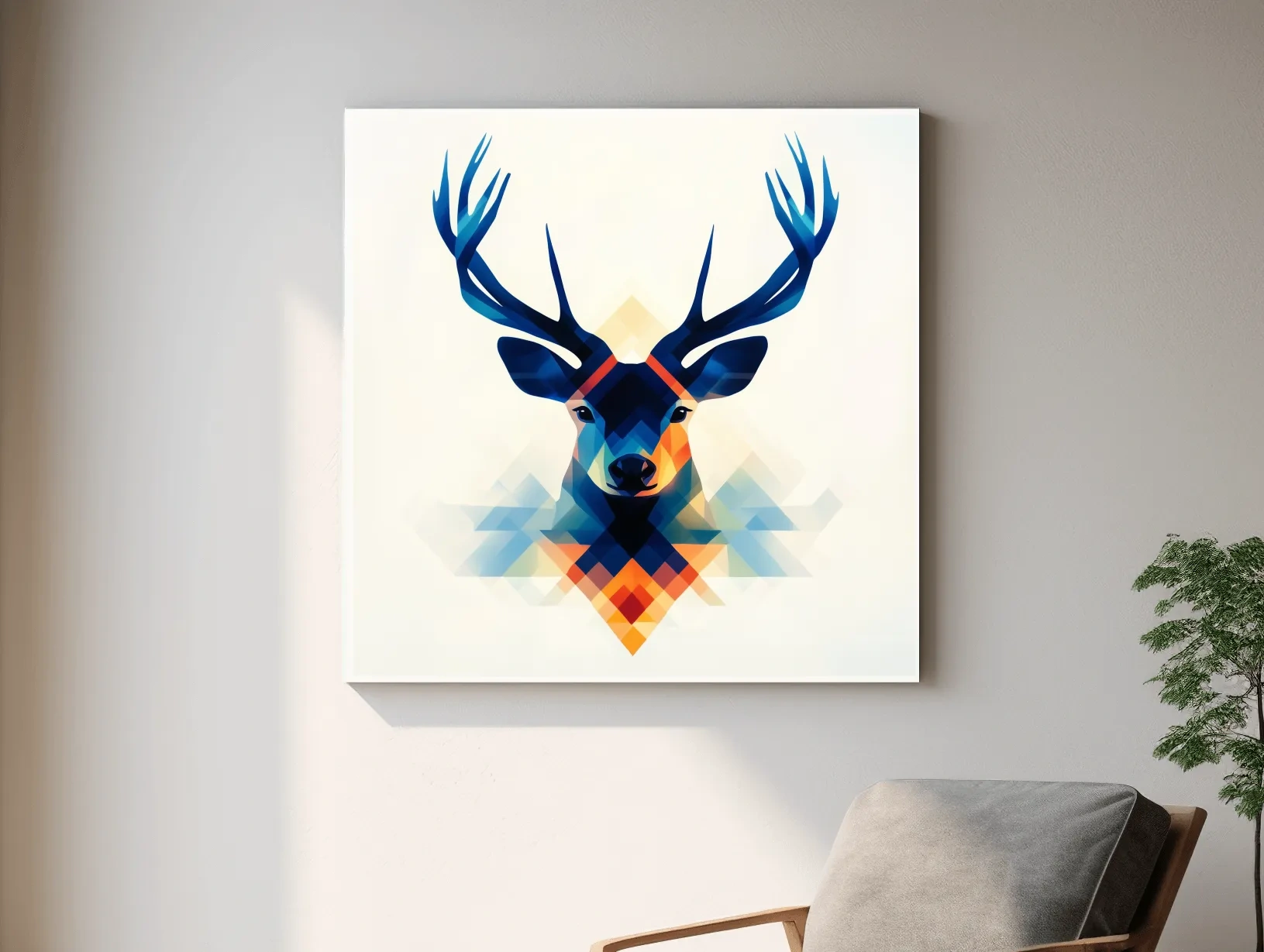 Geometric Stag Head Illustration - Colorful Abstract Wildlife Wall Art