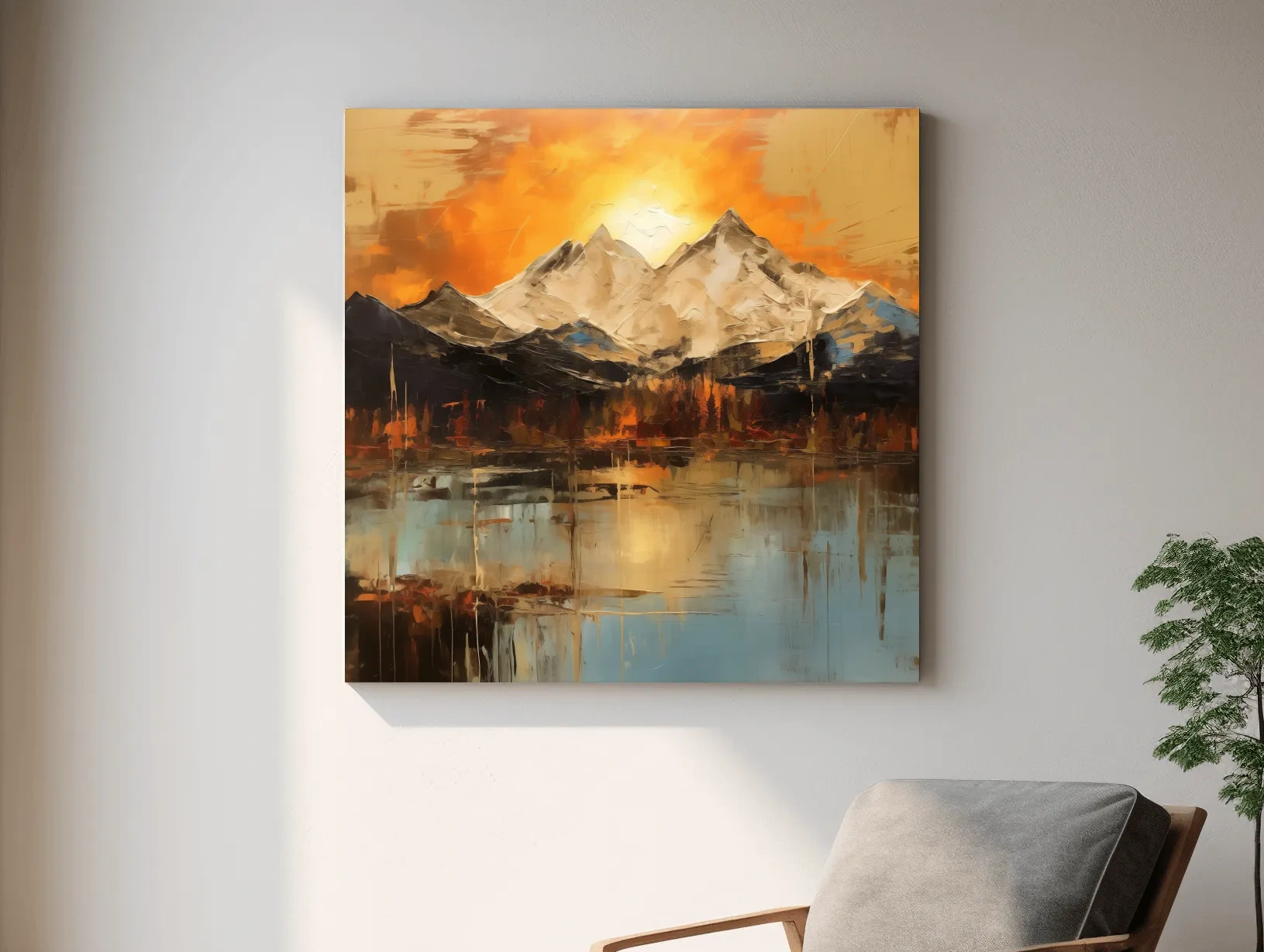Sunset mountain artwork, oil painting style wall art print