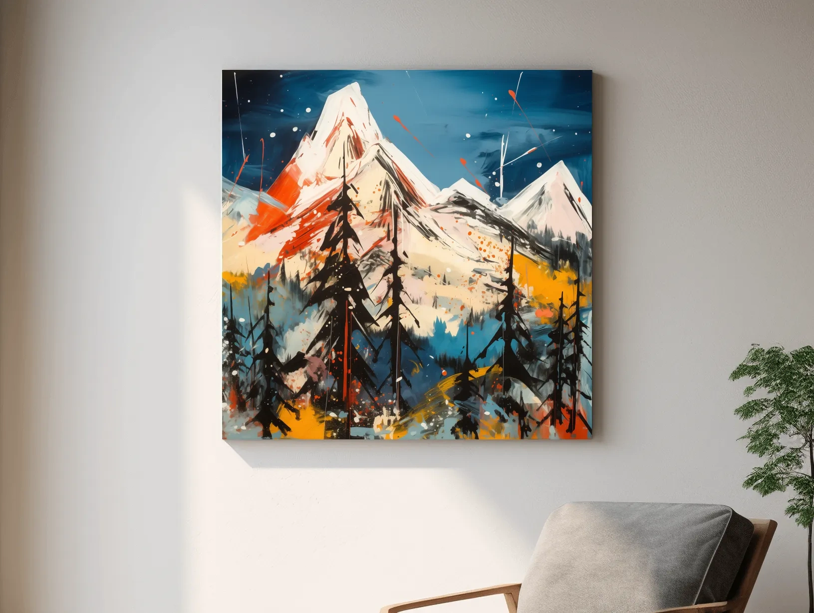 Vibrant Abstract Alpine Mountain Peaks - Bold Contemporary Painting Wall Art