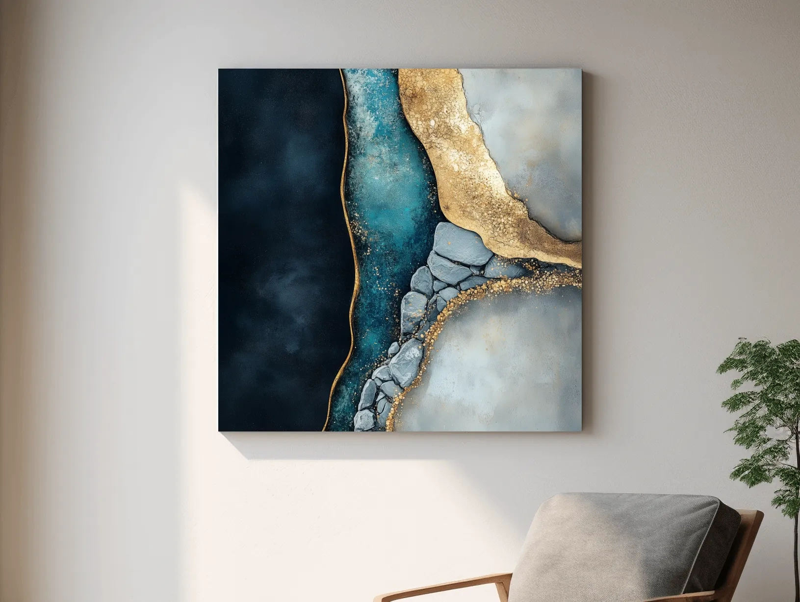 Luxe Gold Abstract Geode River - Modern Resin Style Wall Art
