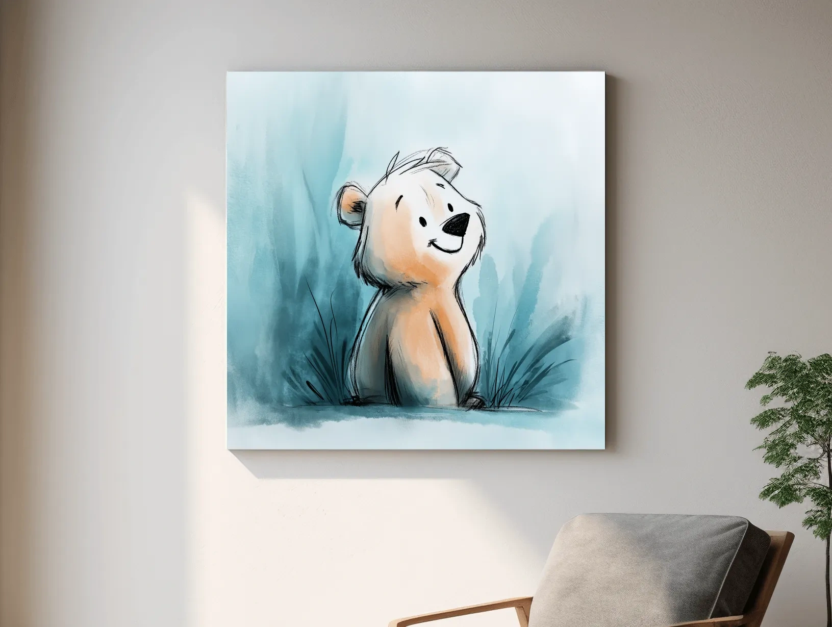 Cute Watercolor Bear Cub Illustration - Whimsical Nursery Animal Wall Art